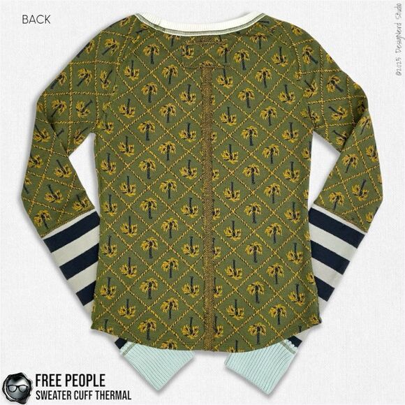 FREE PEOPLE SWEATER CUFF LONG SLEEVE THERMAL TEE IN POP PALM PRINT RARE SAMPLE - Picture 6 of 13